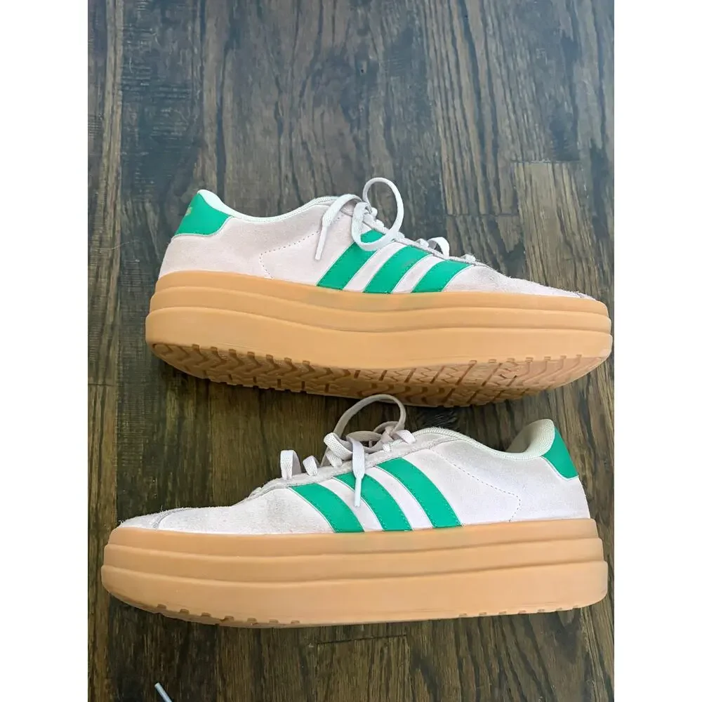 Adidas VL Court Bold Pink Green Platform Sneakers Suede Womens 9